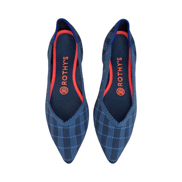 Rothy’s The Point Flats Navy Check Knit Blue Red Sole Women’s Size 8 Shoes - Picture 3 of 10